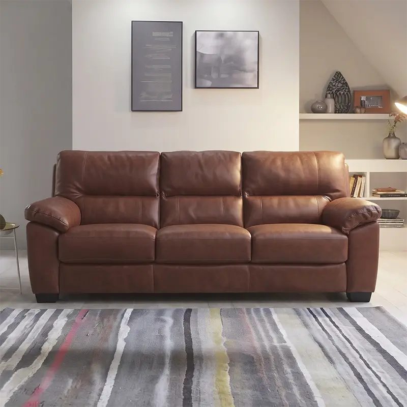 Elvora L Shape Leather Sofa with Soft Arms