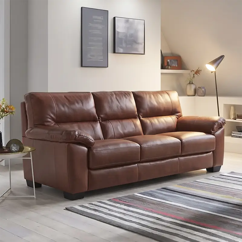 Elvora L Shape Leather Sofa with Soft Arms