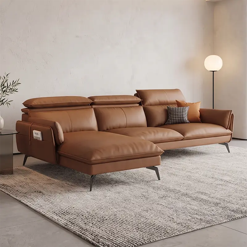 Nilo L Shape Leather Sofa with Adjustable Headrests